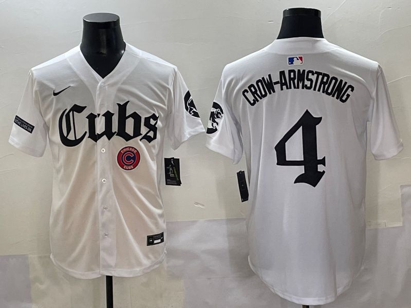 Men 2025 Chicago Cubs #4 Crow-Armstrong White Five generations Joint Name Nike MLB Jersey style 18